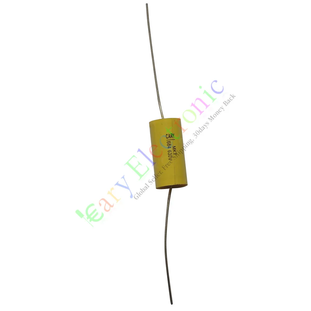 

Wholesale and retail 50pc yellow long lead Axial Polyester Film Capacitor 0.68uF 630V fr audio amps free shipping