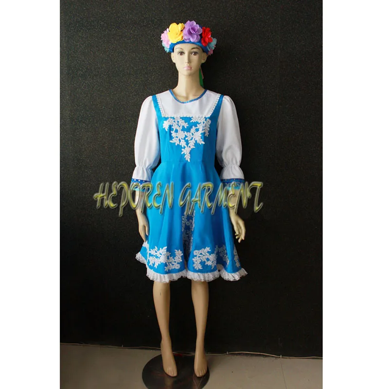 

Custom Made Women Or Children Russian National Dress With Flower Headwear,Blue Folk Dancing Dresses Retail Wholesale