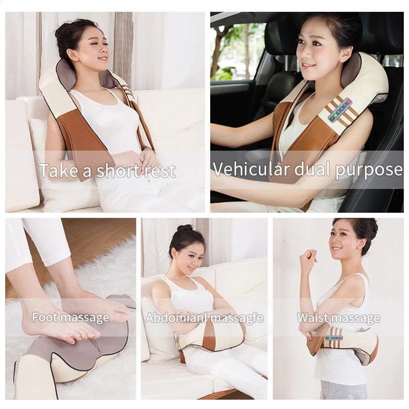 JinKaiRui 16 Massage Heads Heating Neck Shoulder Kneading Massager Cervical Health Care Back Waist Relaxation Massage Shawl