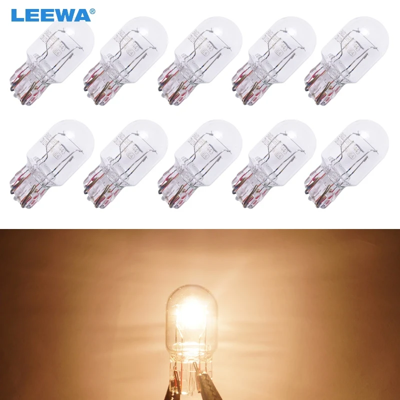LEEWA 10pcs Car T20 7443 1891 W21W 12V Wedges bulb External Halogen Lamp Side/Turn/Tail Lights DRL Light Warm White #CA5220