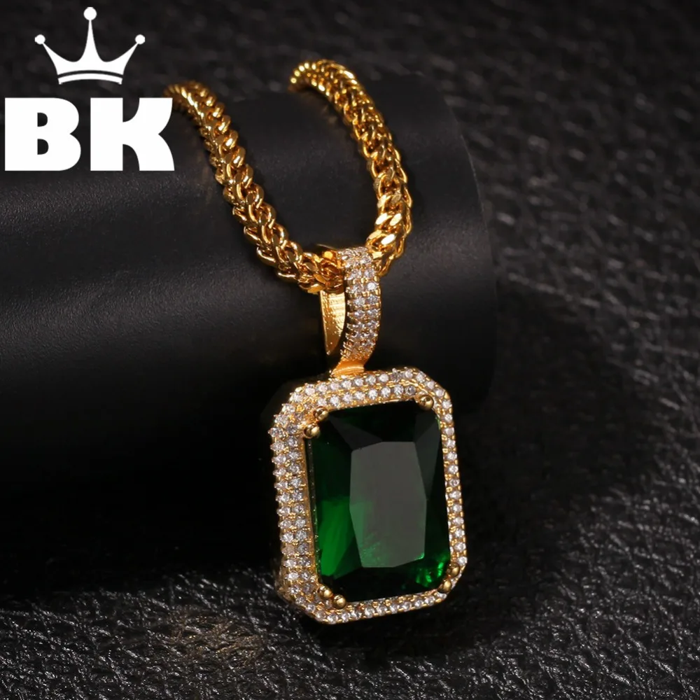 

Mens Iced Out Pendant Necklace Faux Micro Onyx, Clear Stone Hip Hop Pendant 24inch 30inch Silver color Box CZ Chain Necklace