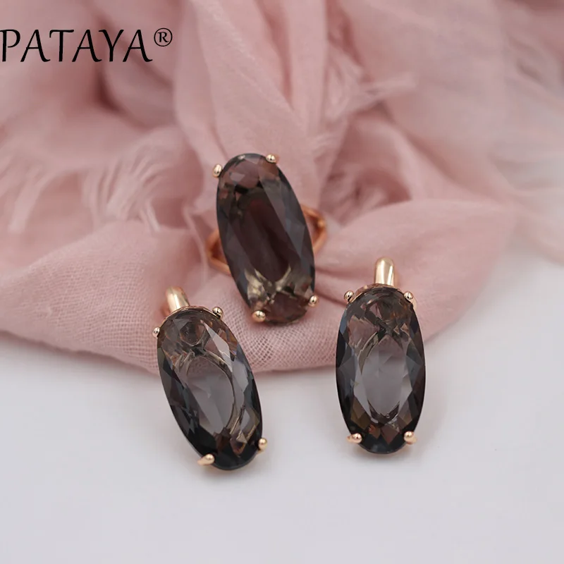 PATAYA New Bride 585 Rose Red Fine Jewelry Sets Green Oval Artificial Zircon Dangle Earrings Ring Sets Women Vintage Jewelry Set