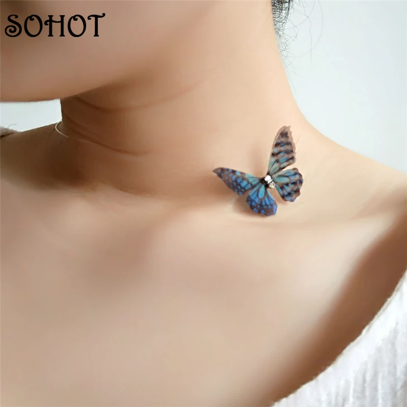 SOHOT Trendy 3D Butterfly Choker Collar Necklace for Women Party Fishing line Boho Party Jewelry Bijoux Valentine's Day Gifts