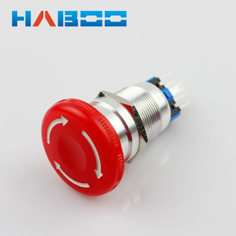 10pcs/lot 22mm metal emergency stop switch with led red mushroom head 1NO+1NC 4pins 24V 220V waterproof IP67