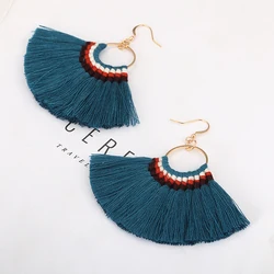 LOVBEAFAS Bohemian Handmade Tassel Earrings For Women Vintage Long Drop Boho Earrings Cotton Rope Weave Fringe Sector Jewelry