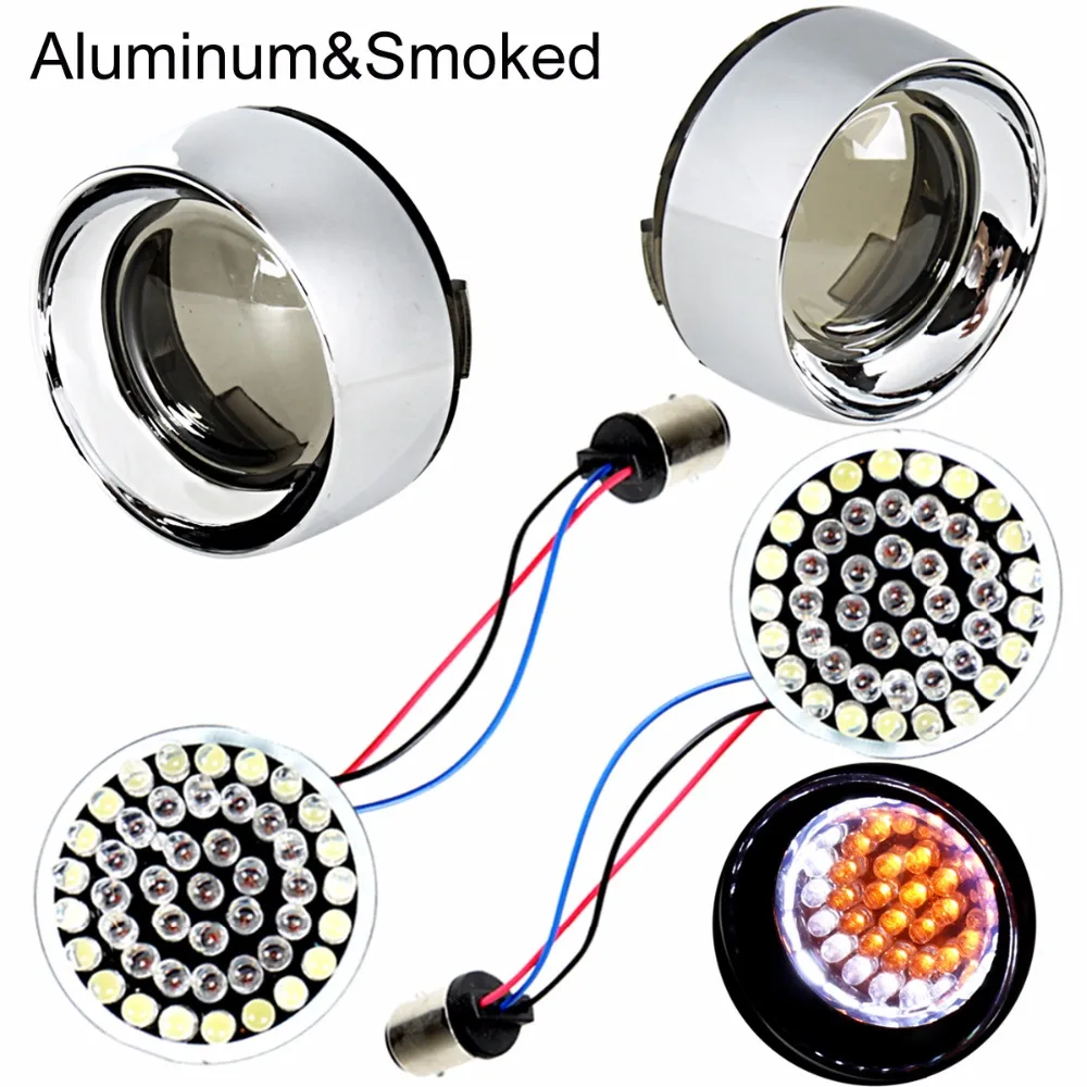 

2inch 1157 Bullet White/Amber LED Turn Signal Inserts W/Smoked Aluminum Turn Signal Lens For Harley Touring Dyna Sportster