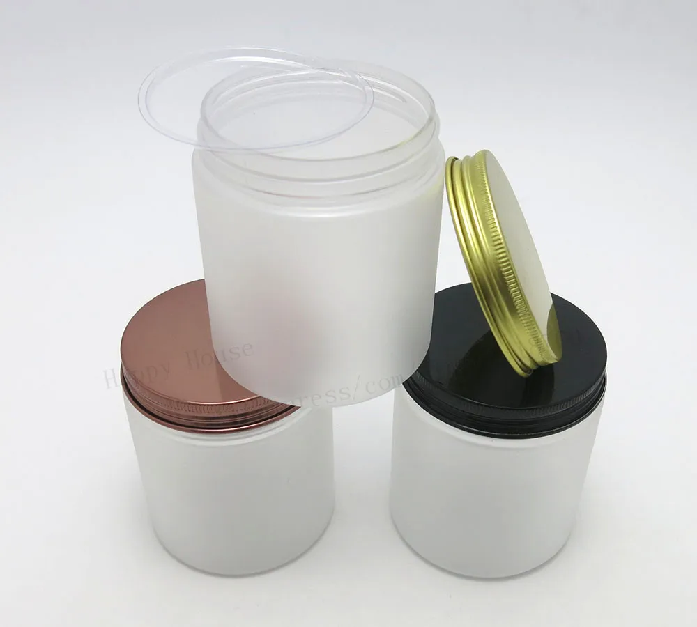 

24pcs/lot 250g Refillable Empy bulk frost PET plastic cream cosmetic jars 250cc Aluminum lids with seal