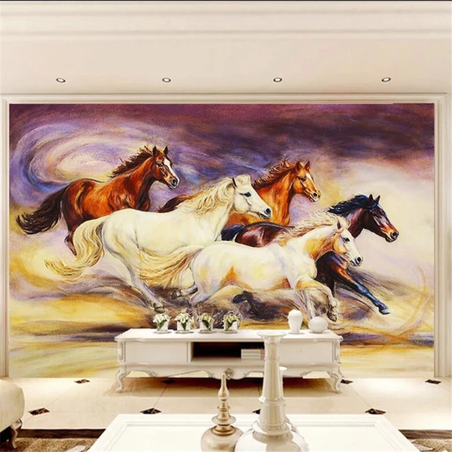 Custom wallpaper 3d murals go hand in hand to fight the horse to success European and American oil painting background wallpaper