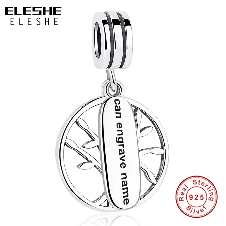 

ELESHE 925 Sterling Silver Round Family Tree Dangle Charm Engrave Name Bead Fit Original Bracelet Making Fashion DIY Jewelry