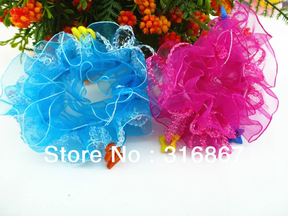 20 Assorted Colors LACE HAIR SCRUNCHIE PONYTAIL ELASTIC SPORT DANCE SCHOOL