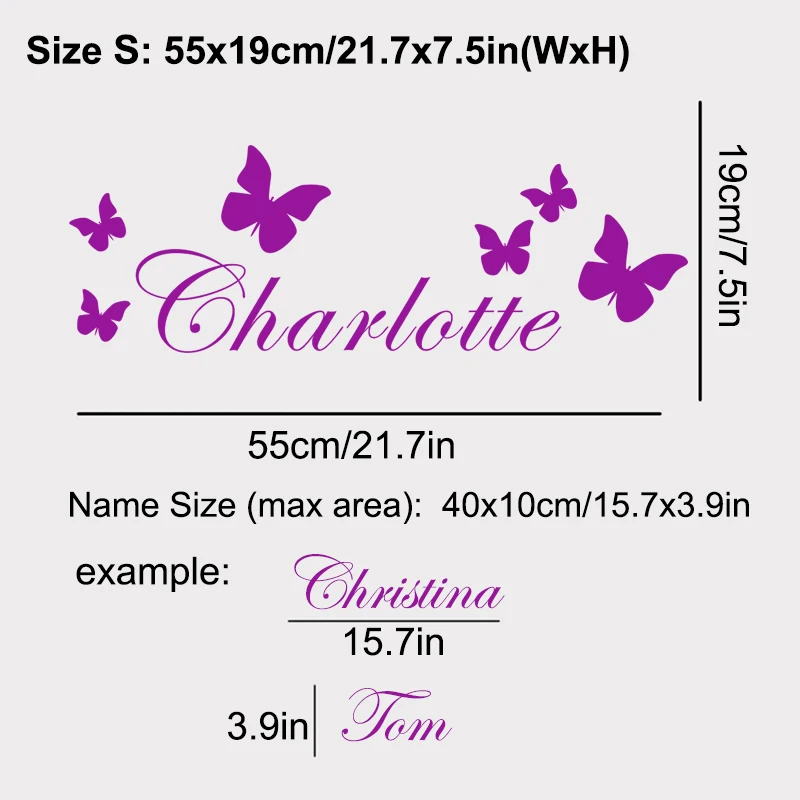JJRUI Personalised Butterfly Any Name Vinyl Wall Sticker Art Decal Kids Bedroom Gift Home Decor Nursery Room Choose 21 Color