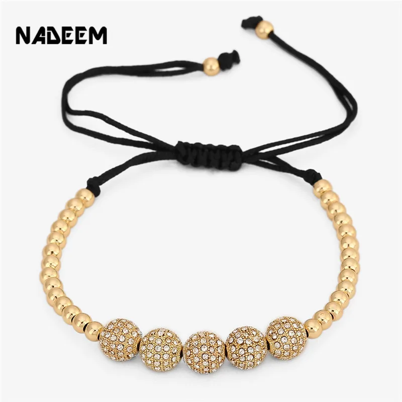 NADEEM Friendship CZ Crystal Copper Ball Beads Braiding Macrame Bracelet Gold Color Famous Brand Braided Bracelets For Men Gift