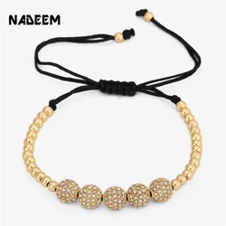 NADEEM Friendship CZ Crystal Copper Ball Beads Braiding Macrame Bracelet Gold Color Famous Brand Braided Bracelets For Men Gift