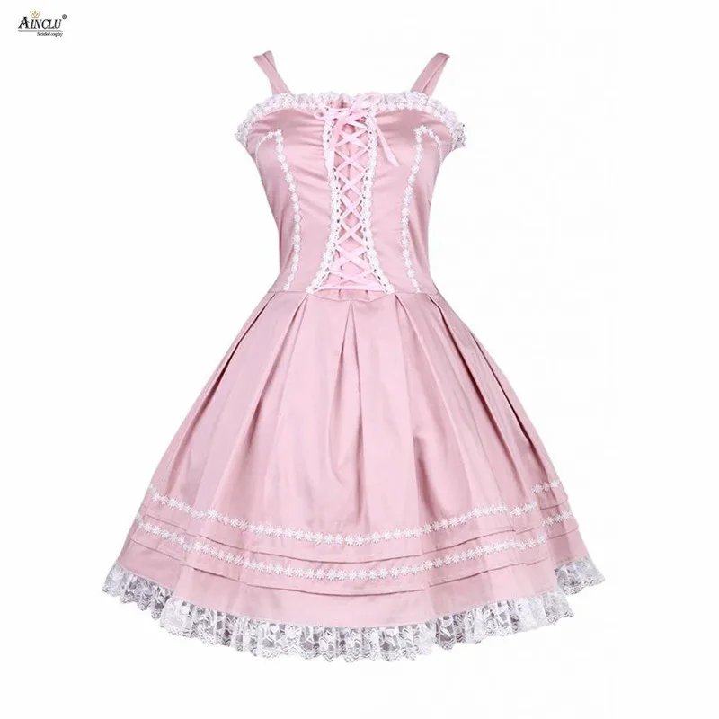 Middle-Long Dress Hot Ainclu Womens Waist up Sweet Pink Cotton Sleeveless Girls's  Lolita Dress XS-XXL Free Shipping