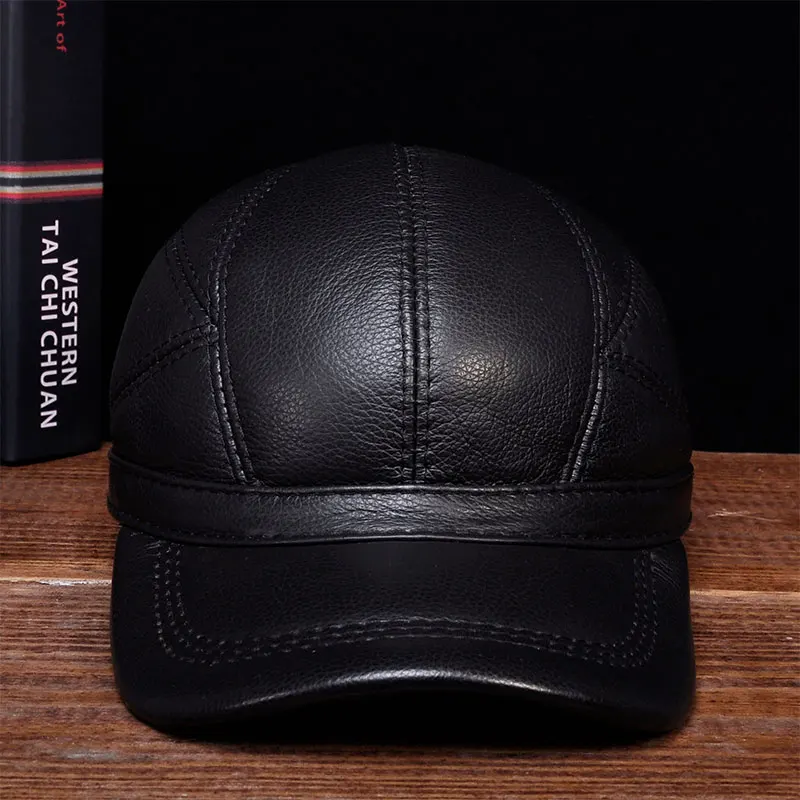 HL030 MEN\'S Genuine Leather Baseball Cap Hat Brand New Cow Skin Warm Caps Hats