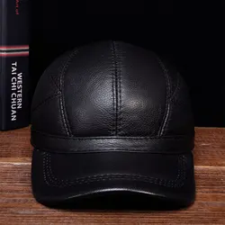 HL030 MEN'S Genuine Leather Baseball Cap Hat Brand New Cow Skin Warm Caps Hats