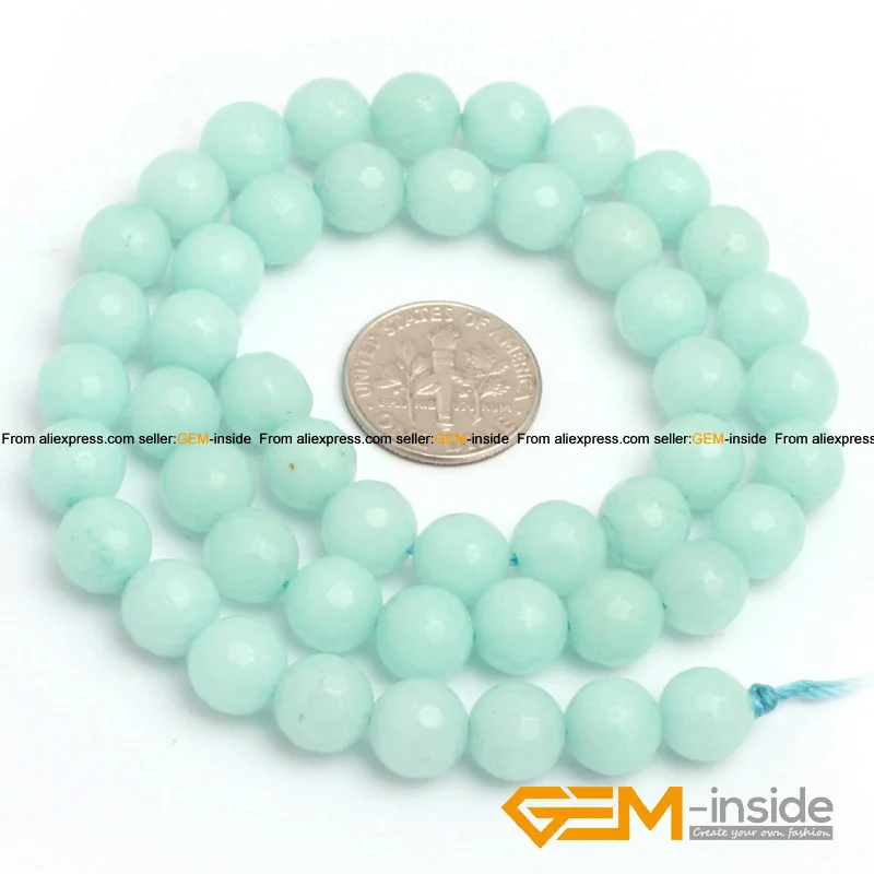 Round Faceted Sky Blue Jades Bead For Jewelry Making Strand 15\