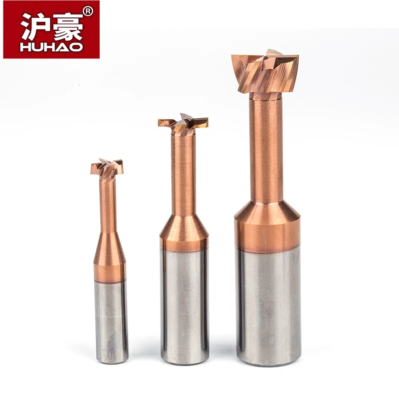 HUHAO-Fraise à rainurer en acier au tungstène, fraise à rainurer de type T, alliage global, outil CNC, fraise en bout, tige de 4mm, 6mm, 8mm, 10mm,