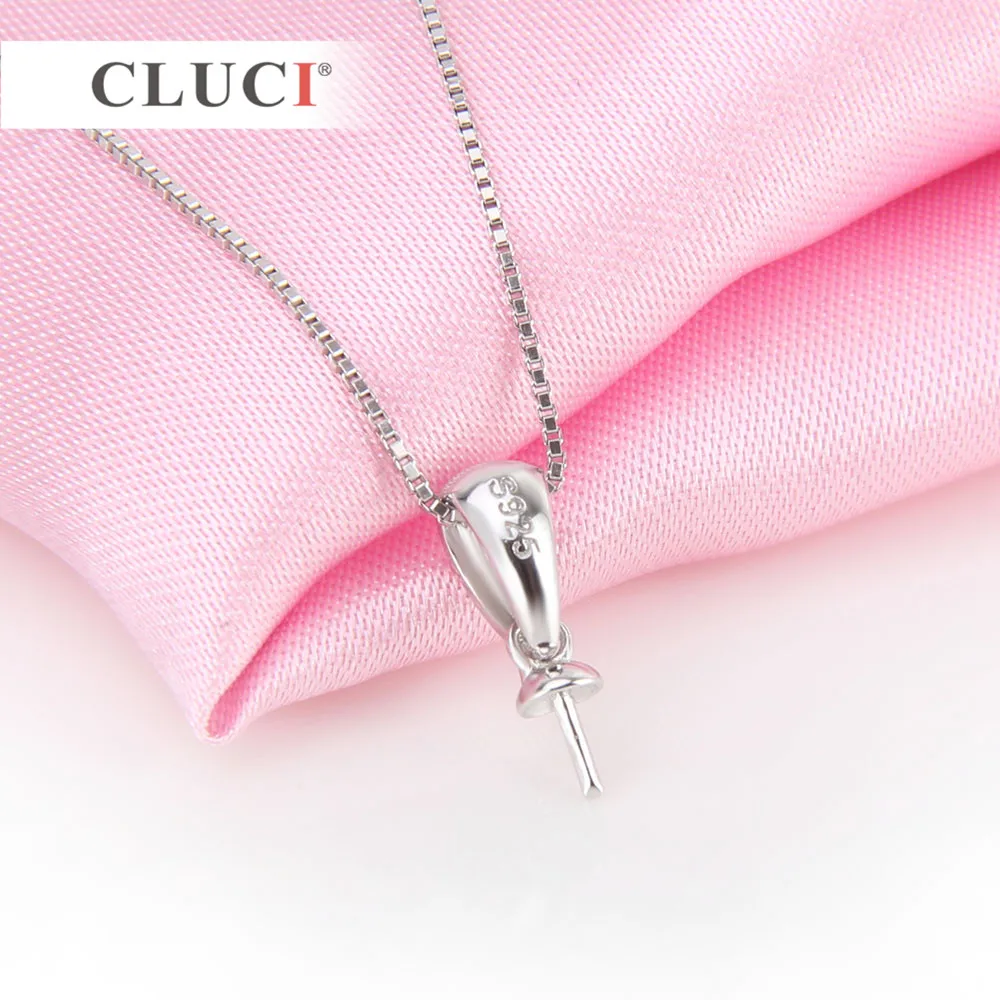 CLUCI 925 Silver Design Rhinestone Necklace charm Pendant Fitting to match 7-8mm pearl for women Necklace jewelry making SP222SB