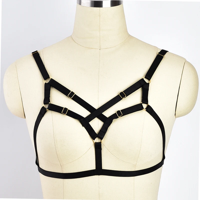 

90s Punk Gothic Black Body Harness Belt Adjustable harness Strappy Tops Cage Bra Bodysuit Crop Top Bondage Harness belt