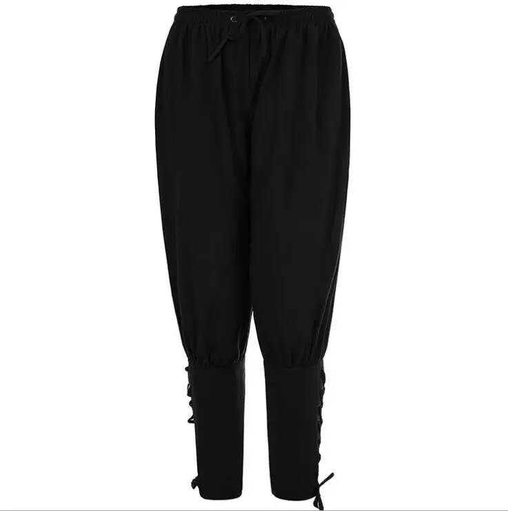 Disfraz de pirata Medieval renacentista para hombre, pantalones sueltos de Cosplay, Vikingo, negro, marrón, pantalón de vendaje de piernas