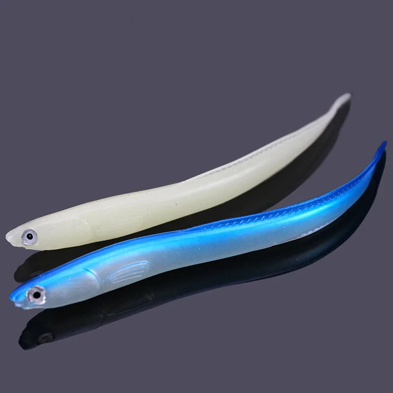 3Pcs/Bag 14cm/6.3g Fishing Lure Soft Bait Small EelSuper Live Vivid Ricefield Eels Loach Artificial Lures Blue/Luminous White