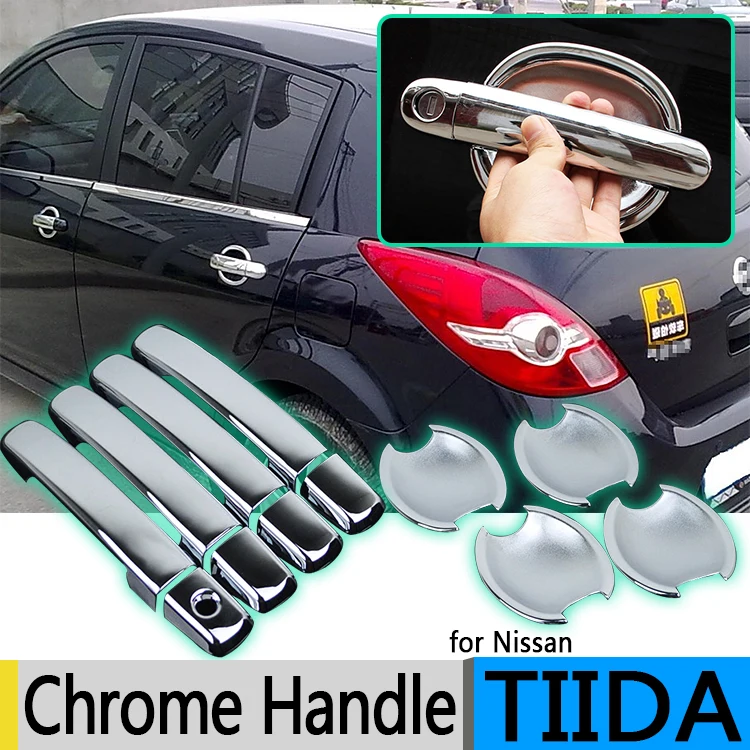 

For Nissan Tiida C11 2004-2011 Chrome Door Handle Covers Tiida Latio Versa Trazo Sedan 2006 Accessories Stickers Car Styling