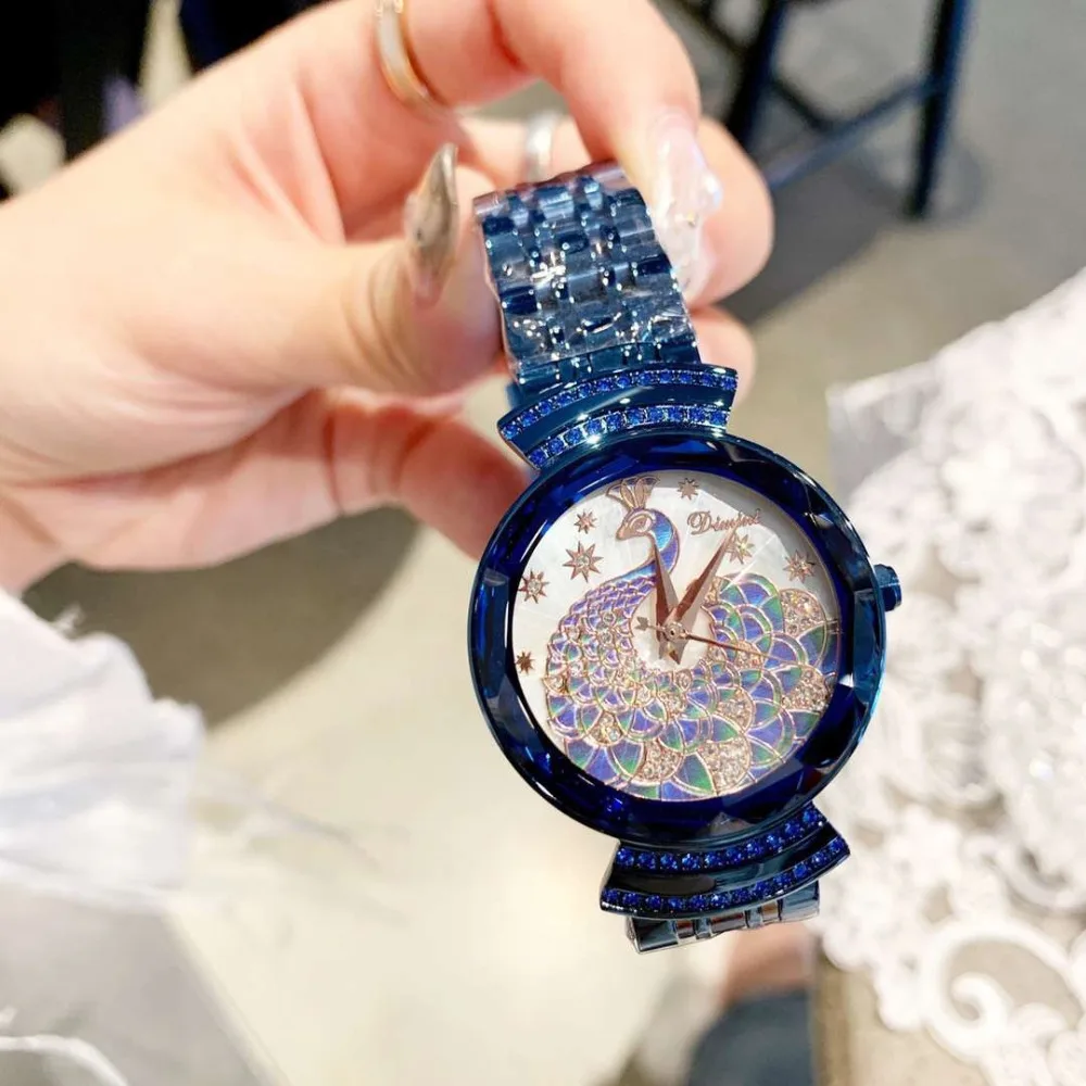 Vintage Enamel Peacock Watches for Women Luxury Crystals Bracelet Watch Anti Fading Noble Blue Steel Wrist watch Quartz Montre