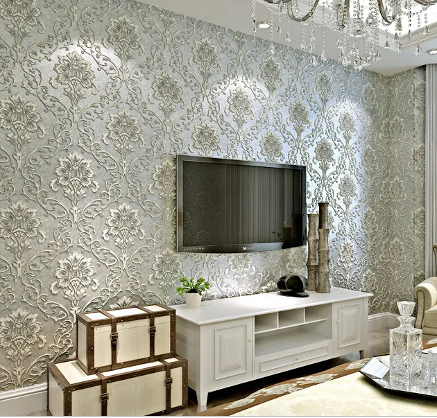 High quality Embossed damask wallpaper for TV background bedding room