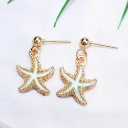 New Enamel Starfish Earrings for Women Metal Star Dangle Earring Light Green Summer Beach Vacation Ear Jewelry Party Gift