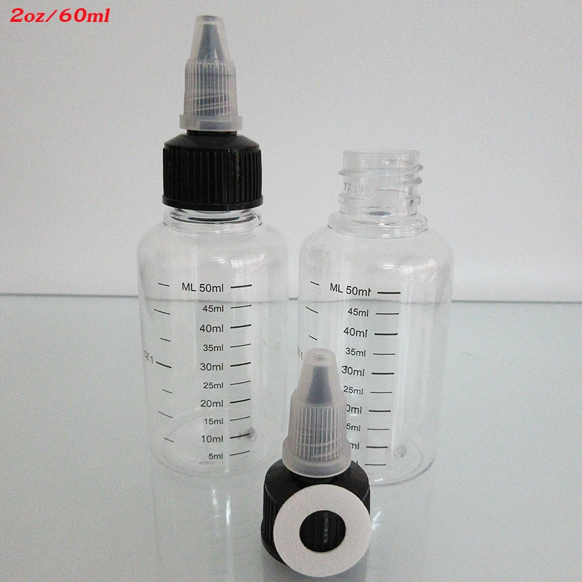 

100pcs Plastic Promotion price 60ML Empty Bottle with Graduation,Unicorn Smoking Oil Drop Bottle twist cap 2OZ,Refillable Bottle