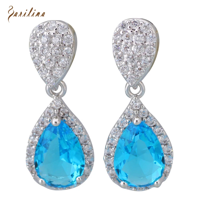 Dangle Earrings Silver Color earrings Skyblue White Cubic Zirconia For Women Fashion Jewelry AE483