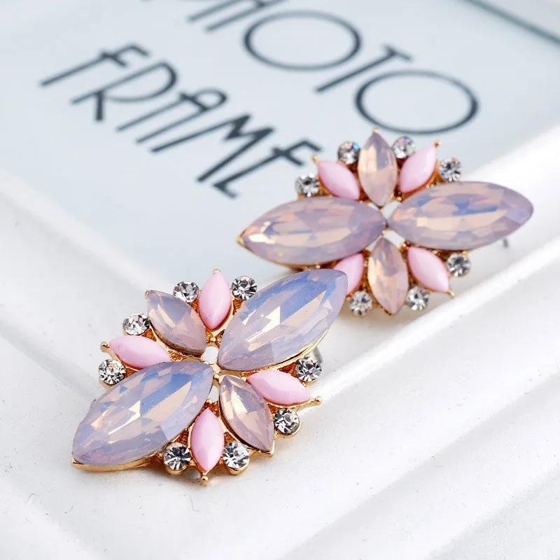 LUBOV Fashion Elegant Opal Stone Stud Earrings Crystal Earrings for Women Christmas party Trendy Gold Color Earring Jewelry 2019