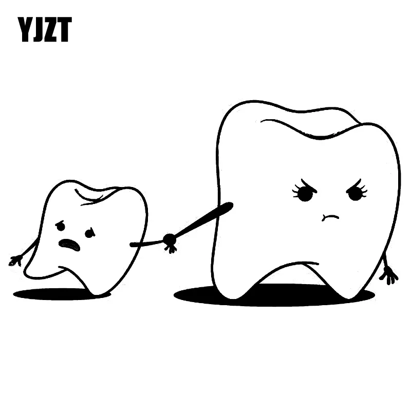 YJZT 19X10CM Cartoon Bad Friend Funny Dental Humor TEETH Vinyl Decals Car Sticker Black/Silver S8-1407