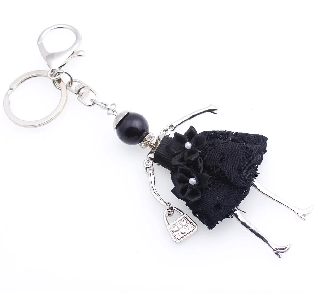 Hot Sale Cute Doll HandBag Keychain Women 6 Colors Flower Dress Dolls Key chain Fashion Jewelry Girl Car Accessories Pendants