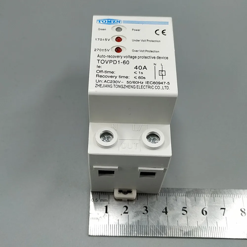 40A 230V Din rail 3 LED automatic reconnect over voltage and under voltage protective device protector protection relay