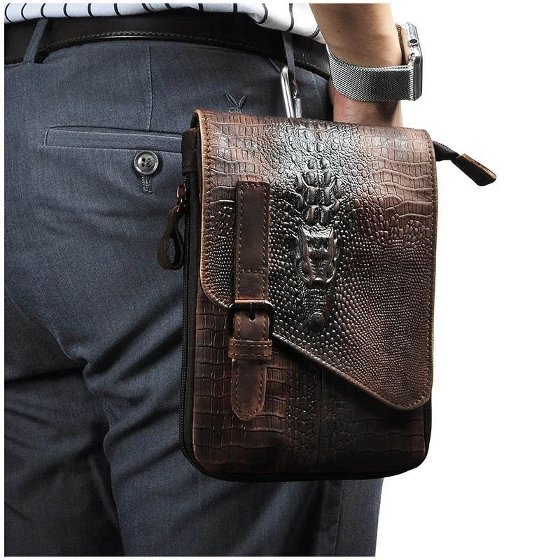 Original Leather men Casual Design Multifunction Small Satchel Cross body Bag Travel Fashion Waist Belt Pack Tablet Bag 611-1-c