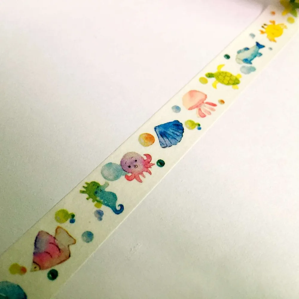 Free shipping Beautiful 15mm*10m  lift  washi tape/ try decorative  tape/color  the undersea world  masking paper tape