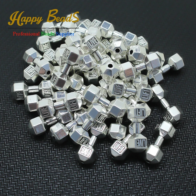 10pcs/lot 8*20mm 4Colors Barbell Dumbbell Spacer Beads Charms fit Diy Beaded Fitness Dumbbell Bracelets Making Accessories