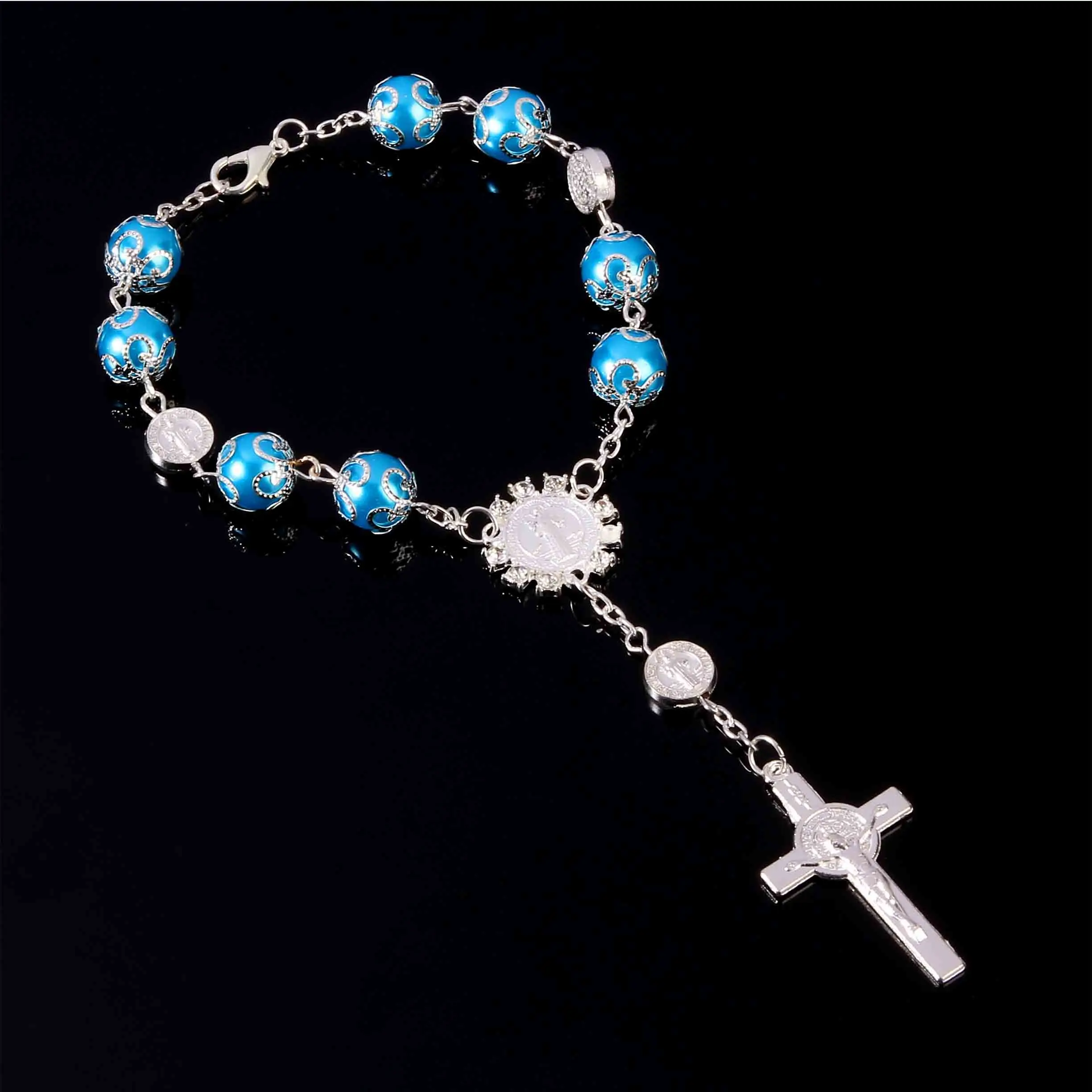 Rosary Centre Mercy Mary Sacred Heart Jesus Icon Religious Center Gift Bracelet, St. Benedict Classic Bracelet.