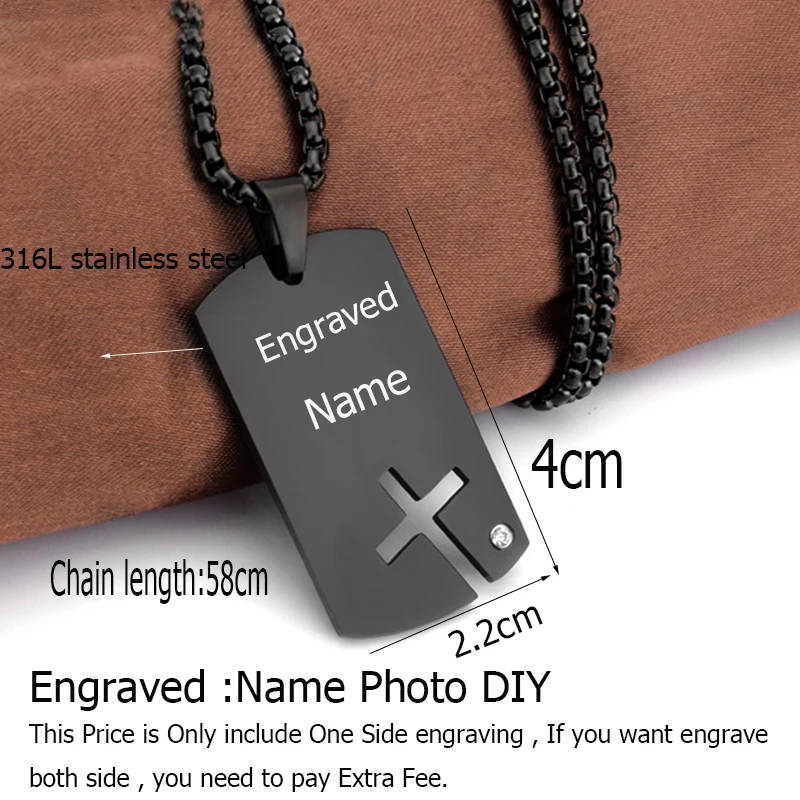 Angepasste Hohl Kreuz Brief Halskette Gravieren Name Foto ID Tag Anhänger Halsketten Edelstahl Angepasst Logo Schmuck