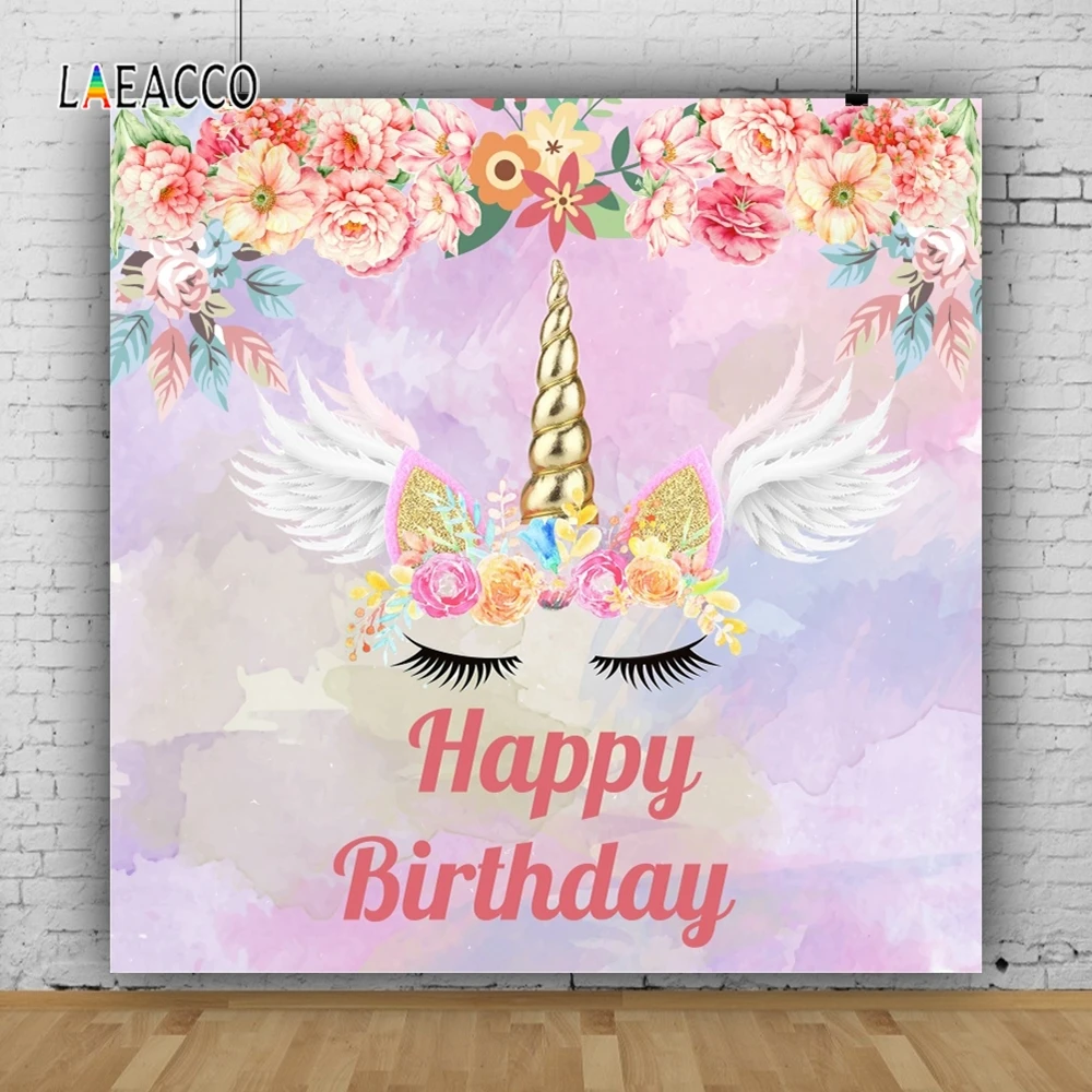 Laeacco Unicorn Photo Background Tropical Flowers Leaves Wings Glitters Newborn Baby Photography Backdrop Birthday Photophone image 5