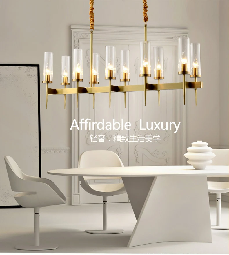 American Living Room LED Pendant Lights Gold Metal Glass