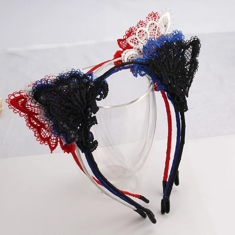 1PC Female Women Lady Girls Sexy Cat Ears Black Lace Hairbands Headbands Headwear Hair Hoop Party Hair Accessories