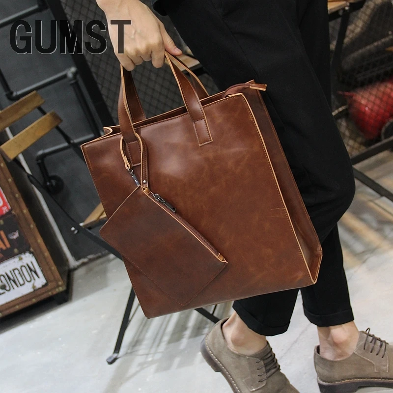 GUMST New Vintage Crazy Horse PU Leather Men handbag Business Men Messenger Bags Men\'s Shoulder Bags Man CrossBody Bag