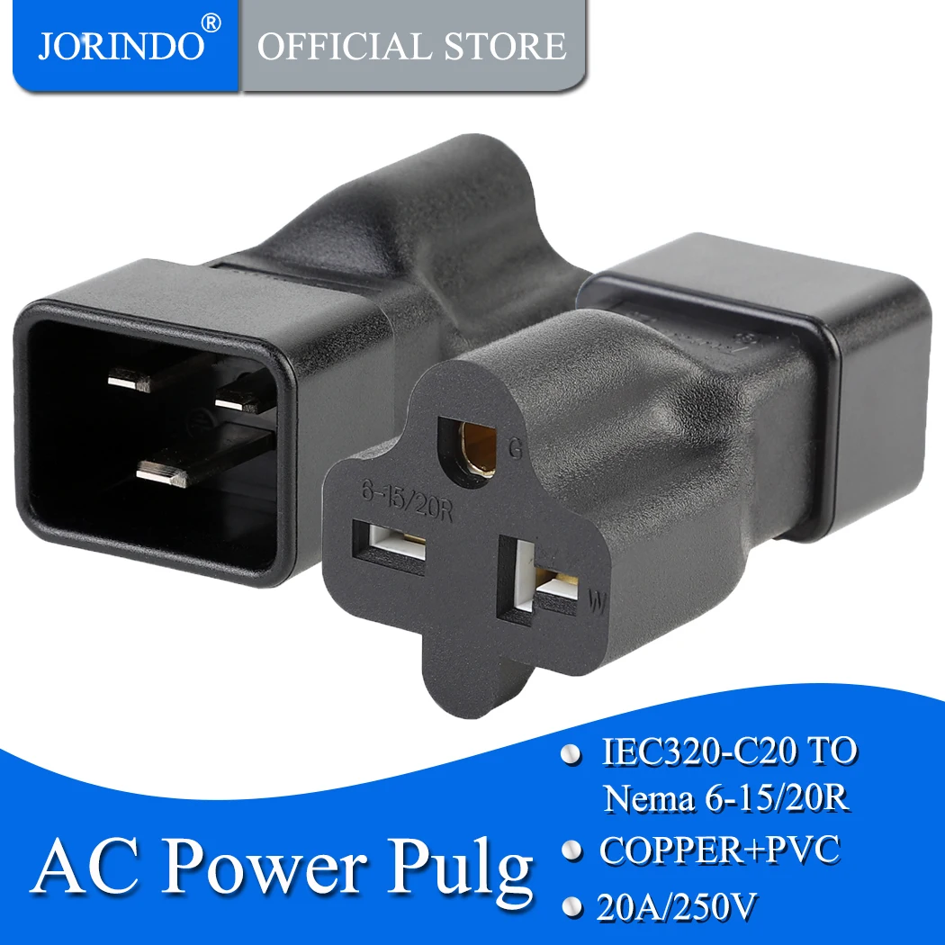 JORINDO IEC320 C20 TO 6-15R/6-20R,C20 16Amp to US T Blade 20Amp Converter, PDU UPS Plug to Nema 6-20R 20Amp AC Power Adapter