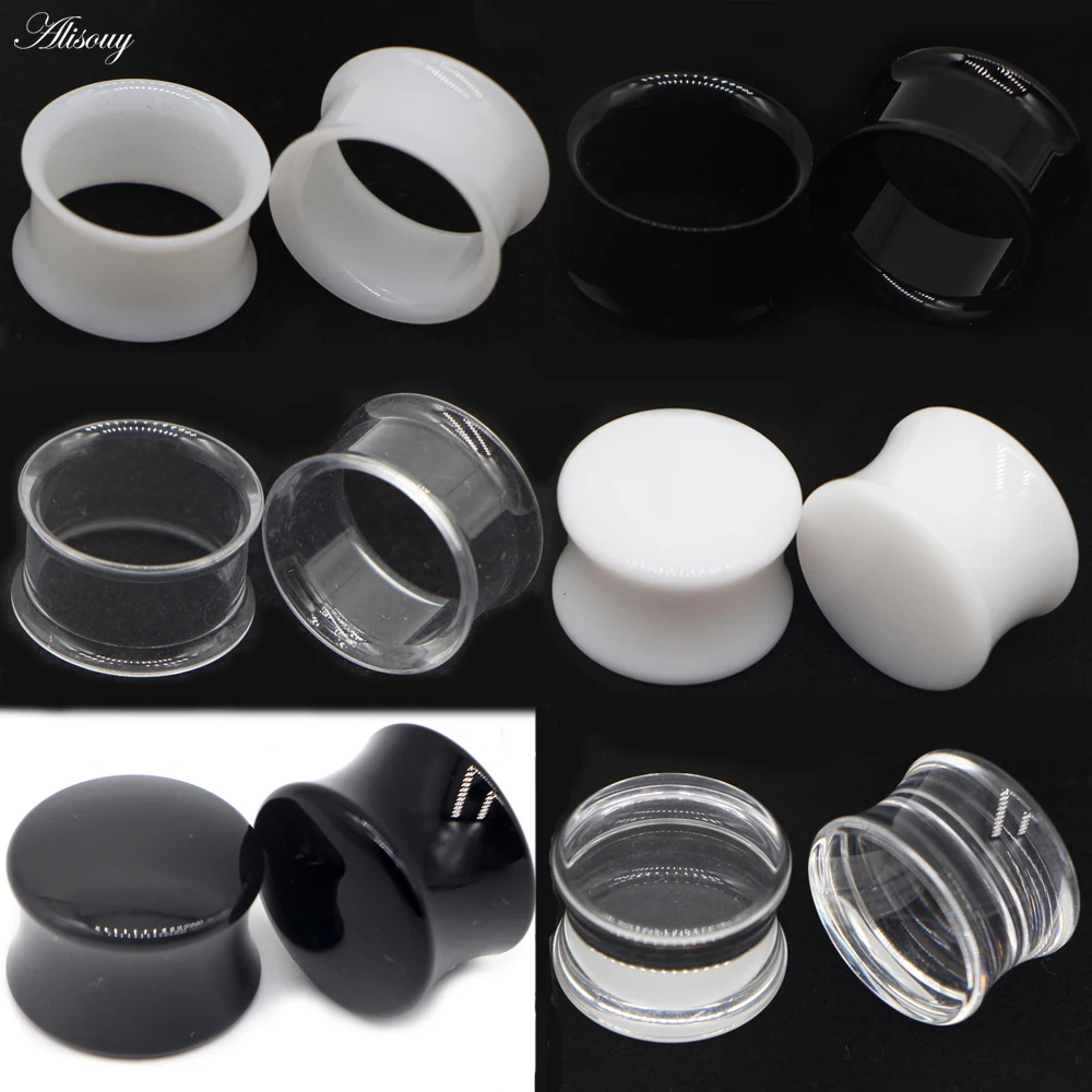 2pcs White Black Transparent Acrylic Ear Tunnel Plug Ear Gauges Piercing Double Curved Saddle Expander Stretcher Body Jewelry