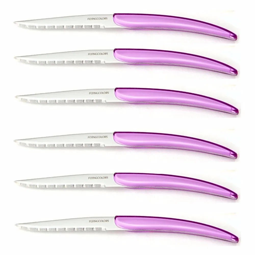 

6pcs 8.7in Stainless Steel Steak Knife Christmas Restaurant Steak Knives Purple Colored Handle Dinner knife Kitchen Flatware set