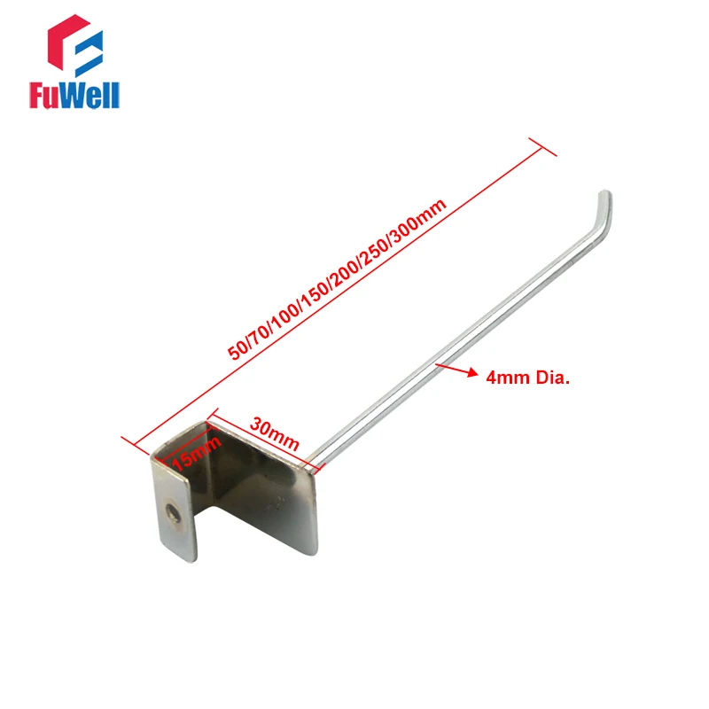 10pcs Slatwall Hook 50/70/100/150/200/250/300mm Length Supermarket Display Hook Fit 15x30mm Square Tube Store Multifunction Hook