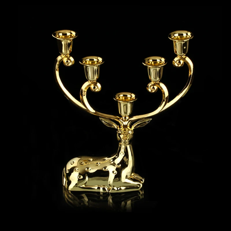 Gold Reindeer Metal Alloy Stick Candle Holder With Five Cups European Christmas Theme Home Table Decor Elegant Animal Figurines